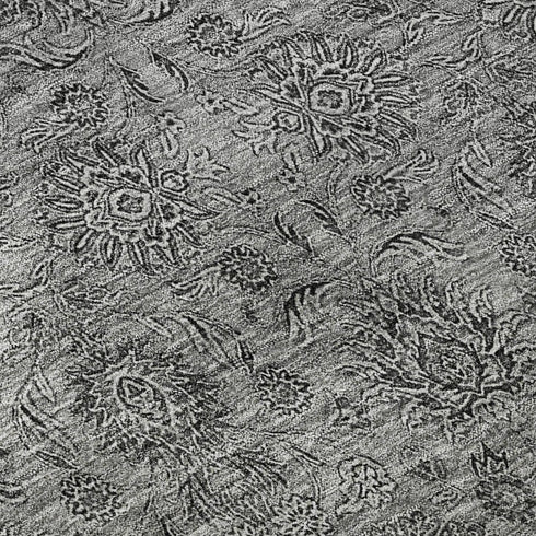 9' X 12' Gray And Silver Floral Washable Area Rug With UV Protection