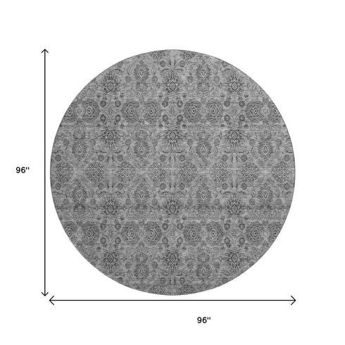 9' X 12' Gray And Silver Floral Washable Area Rug With UV Protection