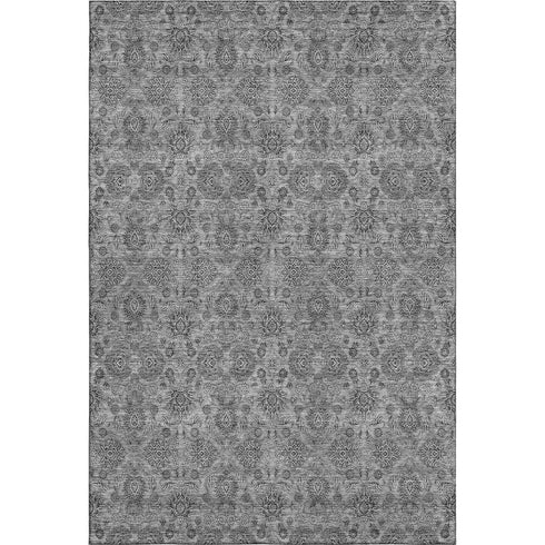 9' X 12' Gray And Silver Floral Washable Area Rug With UV Protection