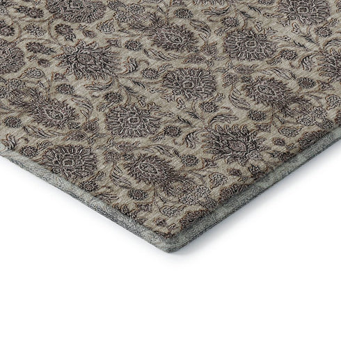9' X 12' Ivory And Taupe Floral Washable Area Rug With UV Protection