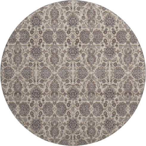 9' X 12' Ivory And Taupe Floral Washable Area Rug With UV Protection