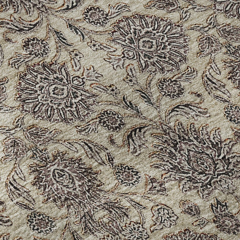 9' X 12' Ivory And Taupe Floral Washable Area Rug With UV Protection