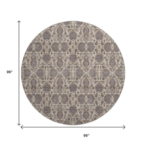 9' X 12' Ivory And Taupe Floral Washable Area Rug With UV Protection