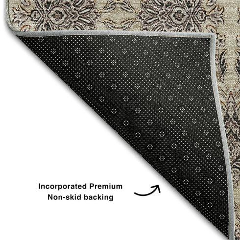 9' X 12' Ivory And Taupe Floral Washable Area Rug With UV Protection
