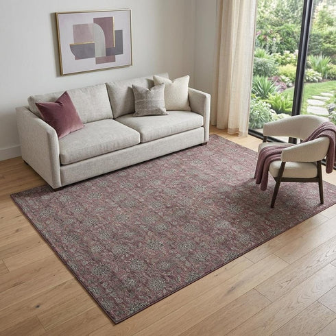 9' X 12' Merlot And Gray Floral Washable Area Rug With UV Protection
