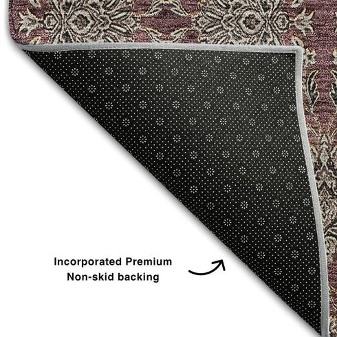 9' X 12' Merlot And Gray Floral Washable Area Rug With UV Protection