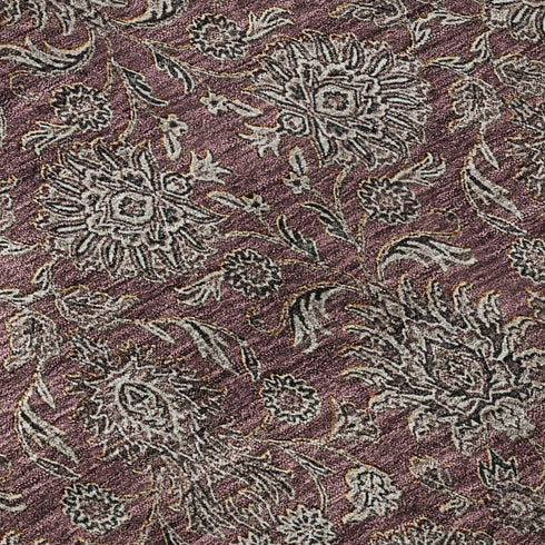 9' X 12' Merlot And Gray Floral Washable Area Rug With UV Protection