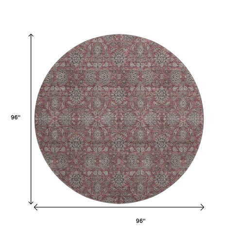 9' X 12' Merlot And Gray Floral Washable Area Rug With UV Protection