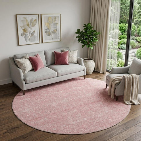 9' X 12' Blush And Ivory Floral Washable Area Rug With UV Protection