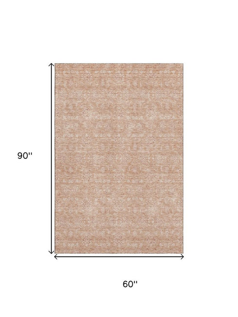 9' X 12' Coral And Ivory Floral Washable Area Rug With UV Protection