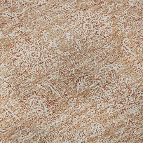 9' X 12' Coral And Ivory Floral Washable Area Rug With UV Protection