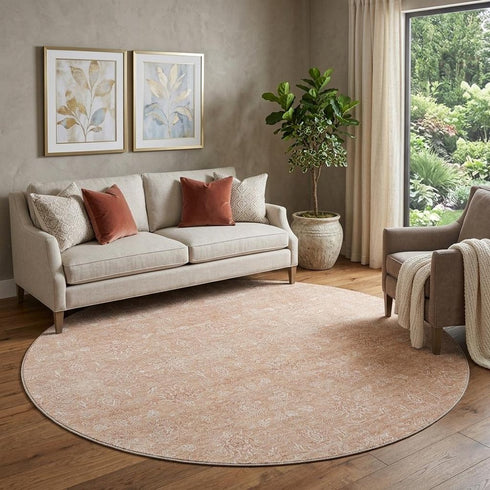 9' X 12' Coral And Ivory Floral Washable Area Rug With UV Protection
