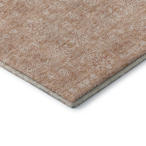 9' X 12' Coral And Ivory Floral Washable Area Rug With UV Protection