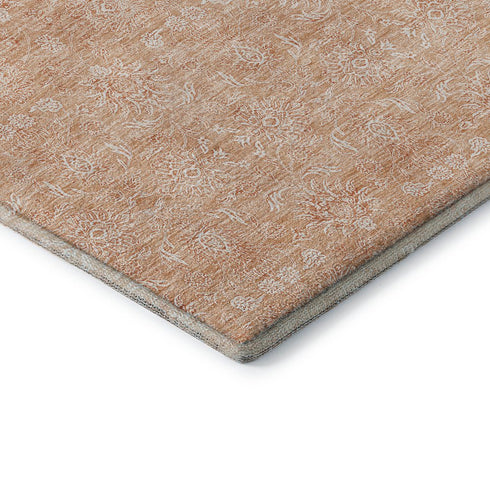 9' X 12' Peach And Ivory Floral Washable Area Rug With UV Protection