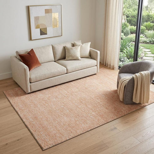 9' X 12' Peach And Ivory Floral Washable Area Rug With UV Protection