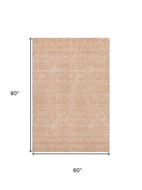 9' X 12' Peach And Ivory Floral Washable Area Rug With UV Protection