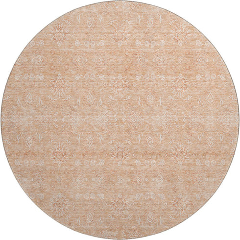 9' X 12' Peach And Ivory Floral Washable Area Rug With UV Protection