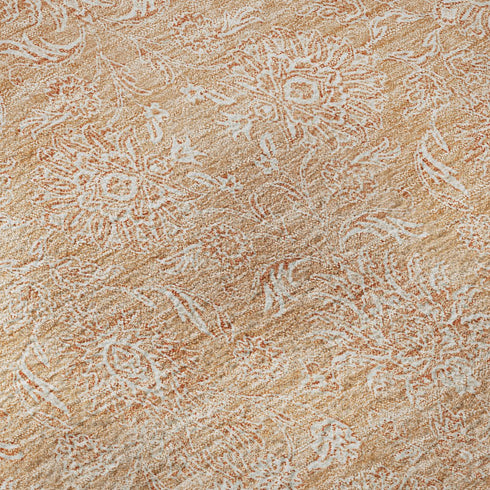 9' X 12' Peach And Ivory Floral Washable Area Rug With UV Protection