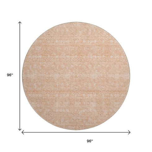 9' X 12' Peach And Ivory Floral Washable Area Rug With UV Protection