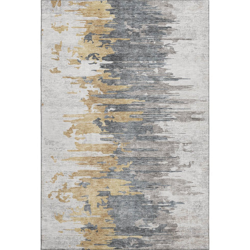 9' X 12' Ivory Gold And Gray Abstract Washable Area Rug With UV Protection