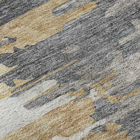 9' X 12' Ivory Gold And Gray Abstract Washable Area Rug With UV Protection