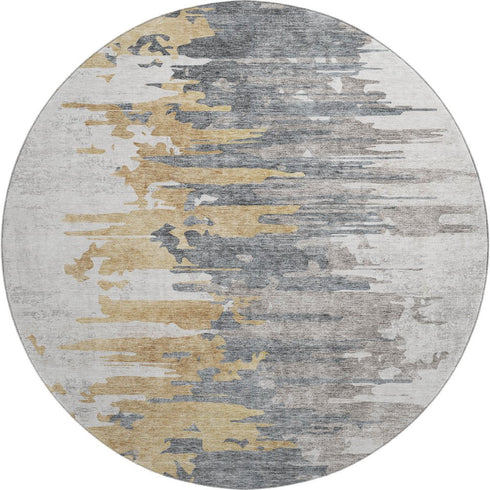 9' X 12' Ivory Gold And Gray Abstract Washable Area Rug With UV Protection