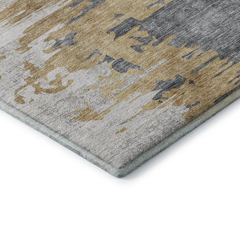 9' X 12' Ivory Gold And Gray Abstract Washable Area Rug With UV Protection