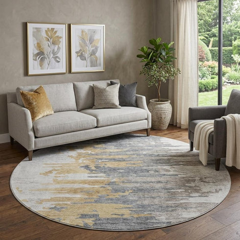 9' X 12' Ivory Gold And Gray Abstract Washable Area Rug With UV Protection