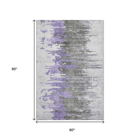 9' X 12' Purple Gray And Ivory Abstract Washable Area Rug With UV Protection