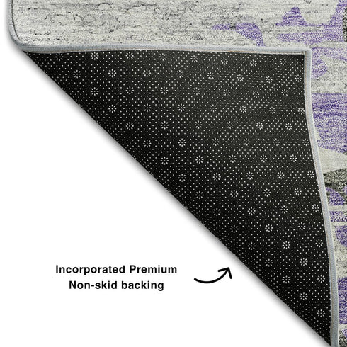 9' X 12' Purple Gray And Ivory Abstract Washable Area Rug With UV Protection