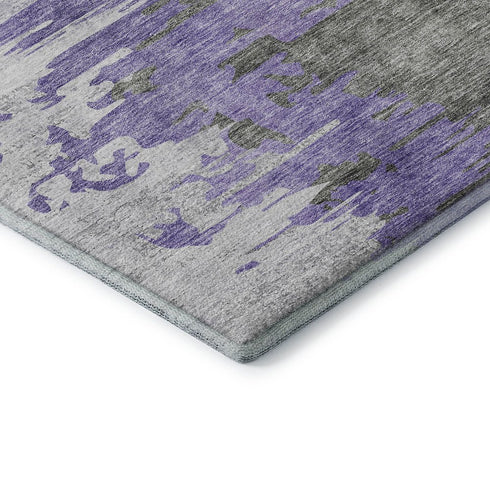 9' X 12' Purple Gray And Ivory Abstract Washable Area Rug With UV Protection