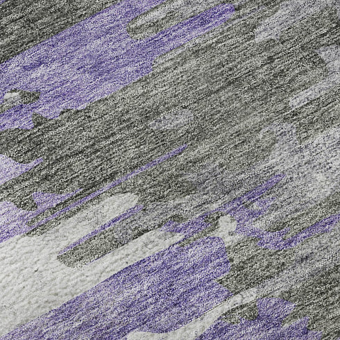 9' X 12' Purple Gray And Ivory Abstract Washable Area Rug With UV Protection