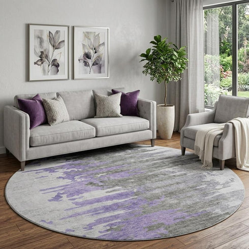 9' X 12' Purple Gray And Ivory Abstract Washable Area Rug With UV Protection