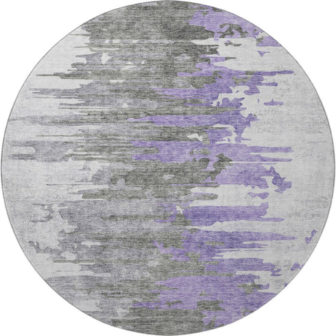9' X 12' Purple Gray And Ivory Abstract Washable Area Rug With UV Protection