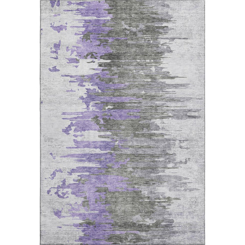 9' X 12' Purple Gray And Ivory Abstract Washable Area Rug With UV Protection