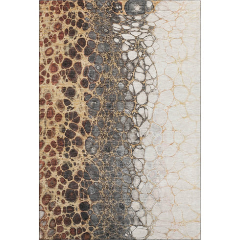 9' X 12' Ivory Gray And Gold Abstract Distressed Washable Area Rug With UV Protection