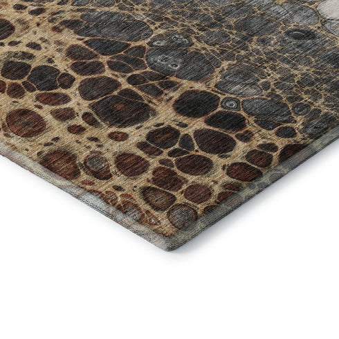 9' X 12' Ivory Gray And Gold Abstract Distressed Washable Area Rug With UV Protection