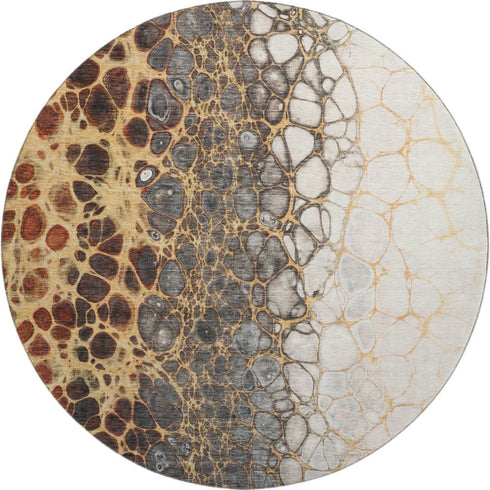 9' X 12' Ivory Gray And Gold Abstract Distressed Washable Area Rug With UV Protection