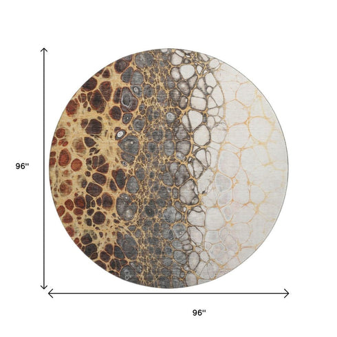 9' X 12' Ivory Gray And Gold Abstract Distressed Washable Area Rug With UV Protection