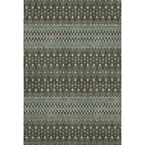 9' X 12' Brown And Taupe Tribal Washable Area Rug With UV Protection