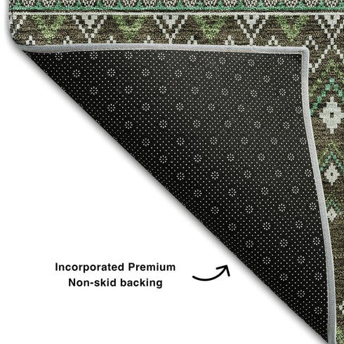 9' X 12' Brown And Taupe Tribal Washable Area Rug With UV Protection