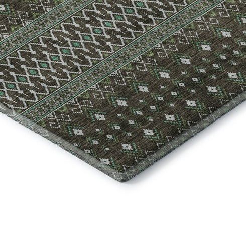 9' X 12' Brown And Taupe Tribal Washable Area Rug With UV Protection