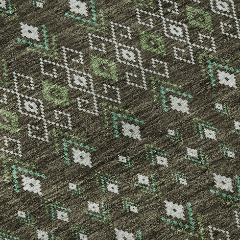 9' X 12' Brown And Taupe Tribal Washable Area Rug With UV Protection
