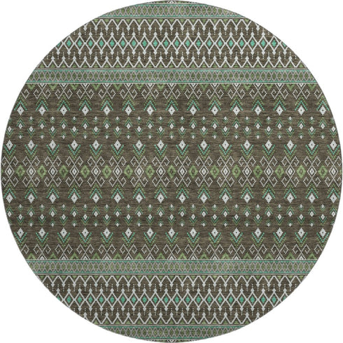 9' X 12' Brown And Taupe Tribal Washable Area Rug With UV Protection