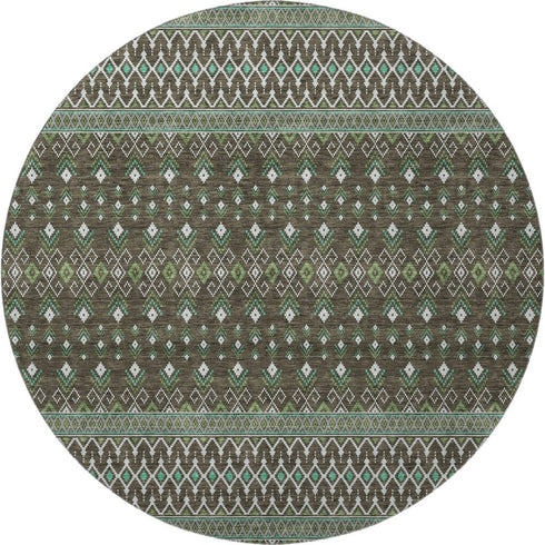 9' X 12' Brown And Taupe Tribal Washable Area Rug With UV Protection