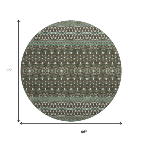 9' X 12' Brown And Taupe Tribal Washable Area Rug With UV Protection