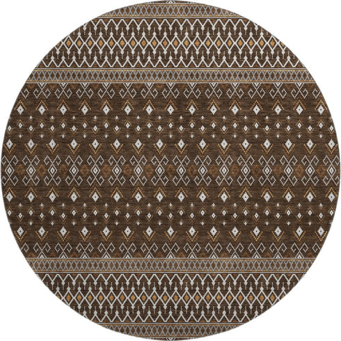 9' X 12' Chocolate And Ivory Tribal Washable Area Rug With UV Protection