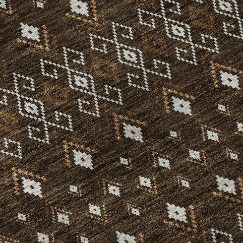 9' X 12' Chocolate And Ivory Tribal Washable Area Rug With UV Protection