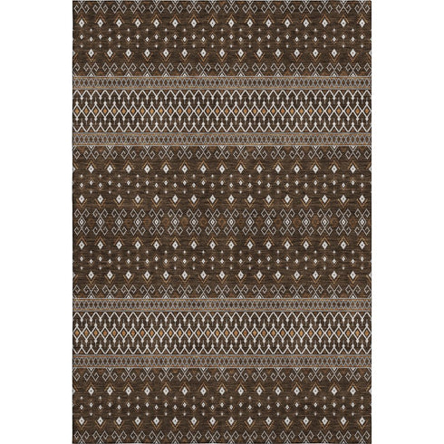 9' X 12' Chocolate And Ivory Tribal Washable Area Rug With UV Protection