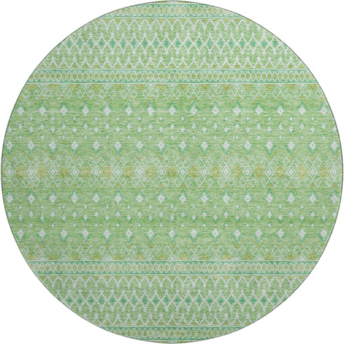 9' X 12' Artichoke Green Gold And Ivory Tribal Washable Area Rug With UV Protection